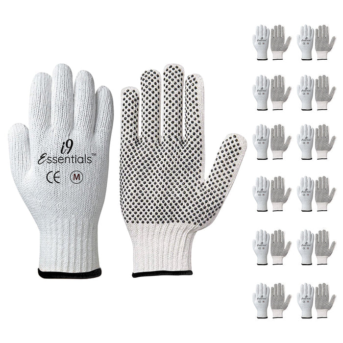 PVC Dotted Cotton Work Gloves | Multi-Purpose | 12 Pairs | White | Medium