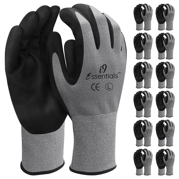 12- Thin Lightweight Nitrile Micro Foam Palm Grip Coated Protective Work  Gloves