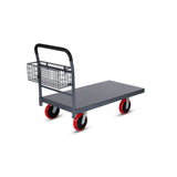 5Seconds Diamond Plate Heavy Duty Platform Cart with Basket 48 inches x 24 inches 3000Lb Capacity 8'' Swivel Wheels