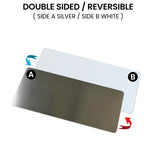 Reversible Wall Guard for Hand Dryer, Aluminum Wall Splash Guard with Adhesive Tape Strips | White and Grey Color | 31-3/4" x 15-3/4" x 3/64"