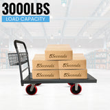 5Seconds™ Flatbed Platform Cart Industrial Dolly Cart Heavy Duty 48” x 24” Platform Hand Truck Push Cart Super Heavy Duty Diamond Plate Flatbed Cart with 3000Lb Capacity 8'' Swivel Wheels Moving Cart w/Basket