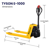 Tyson E-1000 Electric Industrial Pallet Jack Pallet Jack, 27"x48" Forks, 4400 lb, Lithium Battery
