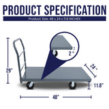 MAXLOAD Heavy Duty Industrial Platform Cart 48” X 24” with 2400 lbs Capacity, and 6" swivel wheels