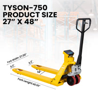 5Seconds Tyson 750 Pallet Jack Scale With Scale Truck, 5000 lb Capacity, 27"x 48" Pallet Jack Forklift with Built-in Digital Scale, 1lb Readability, Heavy-Duty Industrial Pallet Truck for Warehouse