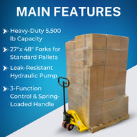 5Seconds Arrow Industrial Duty Pallet Jack with 27" W x 48" L Forks, 5500 lb Capacity General Purpose Manual Pallet Truck for Warehouse, Manufacturing and Retail