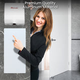 Reversible Wall Guard for Hand Dryer, Aluminum Wall Splash Guard with Adhesive Tape Strips | White and Grey Color | 31-3/4" x 15-3/4" x 3/64"