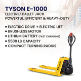 5Seconds Tyson E-1000 Electric Pallet Jack, 5500 LB Capacity Motorized Pallet Lift Trucks with Lithium Battery, Brushless Motor, 27"x 48" Forks, Heavy-Duty Powered Pallet Mover for Warehouse & Industrial Use