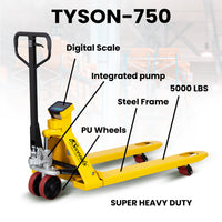 5Seconds Tyson 750 Pallet Jack Scale With Scale Truck, 5000 lb Capacity, 27"x 48" Pallet Jack Forklift with Built-in Digital Scale, 1lb Readability, Heavy-Duty Industrial Pallet Truck for Warehouse