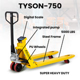 5Seconds Tyson 750 Pallet Jack Scale Truck, 5000 lb Capacity, 27"x 48" Pallet Jack Forklift with Built-in Digital Scale, 1lb Readability, Heavy-Duty Industrial Pallet Truck for Warehouse