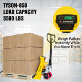 5Seconds Tyson 850 Pallet Jack Scale Truck, 5500 lb Capacity, 27"x 48" Pallet Jack Forklift with Built-in Digital Scale, 1lb Readability, Heavy-Duty Industrial Pallet Truck for Warehouse