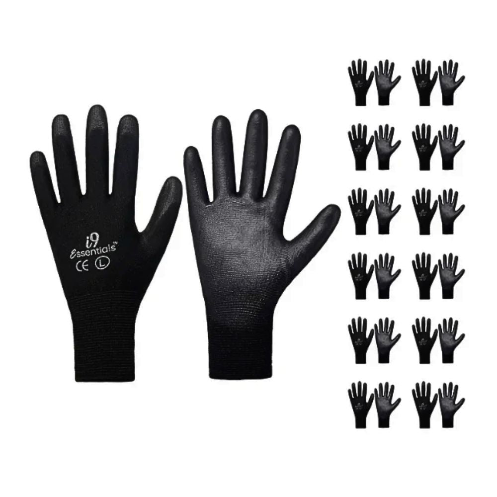 PU Coated Work Gloves | Multi-Purpose | 12 Pairs | Black