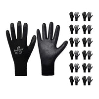 i9 Essentials 12 Pairs of Large PU Coated Work Gloves | Lightweight Multi-Purpose Safety Gloves with Grip - Black