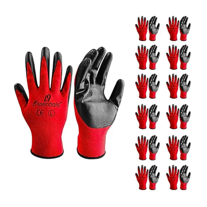 Nitrile Coated Work Gloves | Multi-Purpose | 12 Pairs | Red & Black