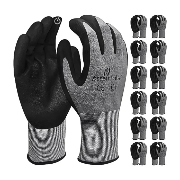 Micro-Foam Nitrile Coated Work Gloves | Multi-Purpose | Touchscreen | 12 Pairs | Grey
