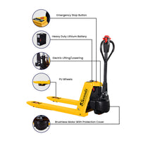 Tyson E-1000 Electric Industrial Pallet Jack Pallet Jack, 27"x48" Forks, 4400 lb, Lithium Battery