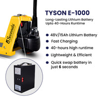 Tyson E-1000 Electric Industrial Pallet Jack Pallet Jack, 27"x48" Forks, 4400 lb, Lithium Battery
