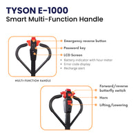Tyson E-1000 Electric Industrial Pallet Jack Pallet Jack, 27"x48" Forks, 4400 lb, Lithium Battery