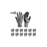 i9 Essentials 12 Pairs of gloves Medium Nitrile-Coated Work Gloves | Lightweight Multi-Purpose Safety Gloves with Grip - Grey and Black