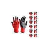 i9 Essentials 12 Pairs of gloves Nitrile-Coated Work Gloves | Lightweight Multi-Purpose Safety Gloves with Grip - Red & Black