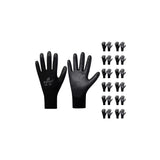 i9 Essentials 12 Pairs of Large PU Coated Work Gloves | Lightweight Multi-Purpose Safety Gloves with Grip - Black