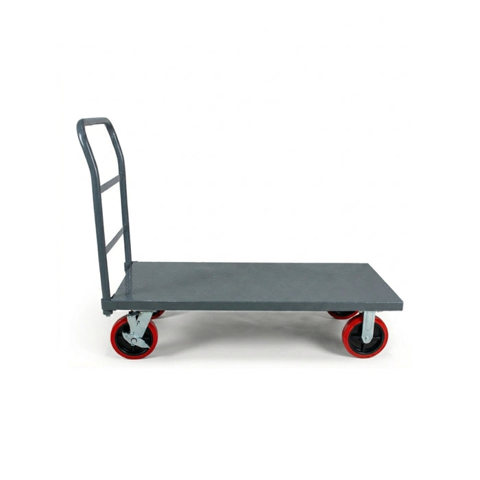 STEEL STRONG Heavy Duty Diamond Plated Industrial Platform Cart 48” X 24” with 3300 lbs Capacity, and 8" red swivel wheels with Lock