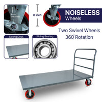 MAXLOAD Heavy Duty Industrial Platform Cart 72"X 36” with 2400 lbs Capacity, and 8" red swivel wheels with Lock
