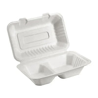 Biodegradable Sugarcane Bagasse 2 Compartment Take out Container for Hot and Cold Food | 9"x 6" | 200 Pcs | Environmental Friendly