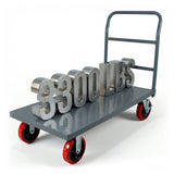 STEEL STRONG Heavy Duty Diamond Plated Industrial Platform Cart 48” X 24” with 3300 lbs Capacity, and 8" red swivel wheels with Lock