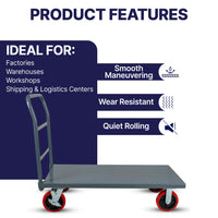 Steel Strong Diamond Plated Industrial Platform Cart 48"x24", 3300 Lbs, "8" Red Locking Wheels