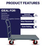 STEEL STRONG Heavy Duty Diamond Plated Industrial Platform Cart 48” X 24” with 3300 lbs Capacity, and 8" red swivel wheels with Lock