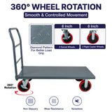 STEEL STRONG Heavy Duty Diamond Plated Industrial Platform Cart 48” X 24” with 3300 lbs Capacity, and 8" red swivel wheels with Lock