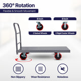 STEEL STRONG Heavy Duty Diamond Plated Industrial Platform Cart 48” X 24” with 2000 lbs Capacity, and 8" red swivel wheels with Lock