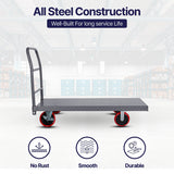 STEEL STRONG Heavy Duty Diamond Plated Industrial Platform Cart 48” X 24” with 2000 lbs Capacity, and 8" red swivel wheels with Lock