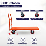 STEEL STRONG Heavy Duty Diamond Plated Industrial Platform Cart 60” X 30” with 2000 lbs Capacity, and 8" red swivel wheels with Lock