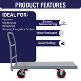 MAXLOAD Heavy Duty Industrial Platform Cart 60"X 30” with 3300 lbs Capacity, and 8" red swivel wheels with Lock