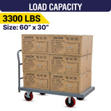 MAXLOAD Heavy Duty Industrial Platform Cart 60"X 30” with 3300 lbs Capacity, and 8" red swivel wheels with Lock