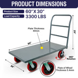 MAXLOAD Heavy Duty Industrial Platform Cart 60"X 30” with 3300 lbs Capacity, and 8" red swivel wheels with Lock