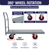 MAXLOAD Heavy Duty Industrial Platform Cart 60"X 30” with 3300 lbs Capacity, and 8" red swivel wheels with Lock