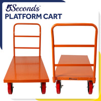 Steel Strong Diamond Plated Orange Industrial Platform Cart 60” X 30”, 3300 Lbs, "8" Red Locking Wheels