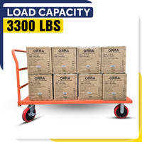 Steel Strong Diamond Plated Orange Industrial Platform Cart 60” X 30”, 3300 Lbs, "8" Red Locking Wheels