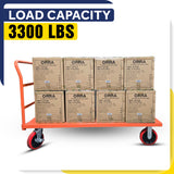 STEEL STRONG Heavy Duty Diamond Plated Industrial Platform Cart 60” X 30” with 3300 lbs Capacity, and 8" red swivel wheels with Lock