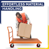 STEEL STRONG Heavy Duty Diamond Plated Industrial Platform Cart 60” X 30” with 3300 lbs Capacity, and 8" red swivel wheels with Lock