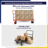 Steel Strong Diamond Plated Orange Industrial Platform Cart 60” X 30”, 3300 Lbs, "8" Red Locking Wheels