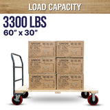MAXLOAD Heavy Duty hardwood Industrial Platform Cart 60"X 30” with 3300 lbs Capacity, and 8" red swivel wheels with lock