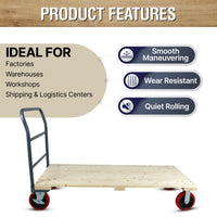 MAXLOAD Heavy Duty hardwood Industrial Platform Cart 60"X 30” with 3300 lbs Capacity, and 8" red swivel wheels with lock