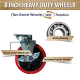 MAXLOAD Heavy Duty hardwood Industrial Platform Cart 60"X 30” with 3300 lbs Capacity, and 8" red swivel wheels with lock