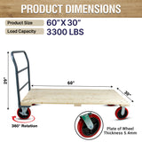 MAXLOAD Heavy Duty hardwood Industrial Platform Cart 60"X 30” with 3300 lbs Capacity, and 8" red swivel wheels with lock