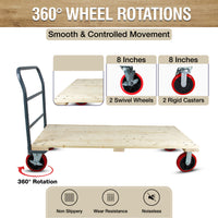 MAXLOAD Heavy Duty hardwood Industrial Platform Cart 60"X 30” with 3300 lbs Capacity, and 8" red swivel wheels with lock