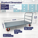 MAXLOAD Heavy Duty Industrial Platform Cart 72"X 36” with 2000 lbs Capacity, and 8" red swivel wheels with Lock