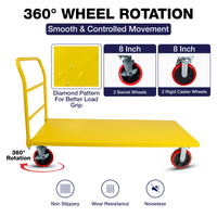 STEEL STRONG Platform Cart 60” X 30” with 3300 Lbs Load Capacity, and 8" Red Swivel Wheels With Lock, Diamond Plated